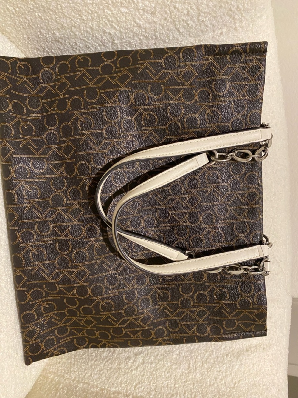 Calvin Klein Brown Monogram Tote with Chain Handles - Picture 4 of 4